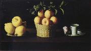 Francisco de Zurbaran Style life with lemon of orange and a rose oil painting reproduction